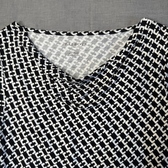 Talbots Black White Geometric Long Sleeve Drape Cowl Neck Top Women's M Stretch - Picture 2 of 10
